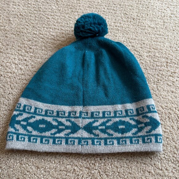 Baby Alpaca Pompom Beanie Hat Peru Teal Gray Warm ENMA Peruvian A Collection - Picture 8 of 8